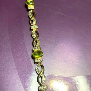 Peridot & diamond chips 7” tennis style bracelet